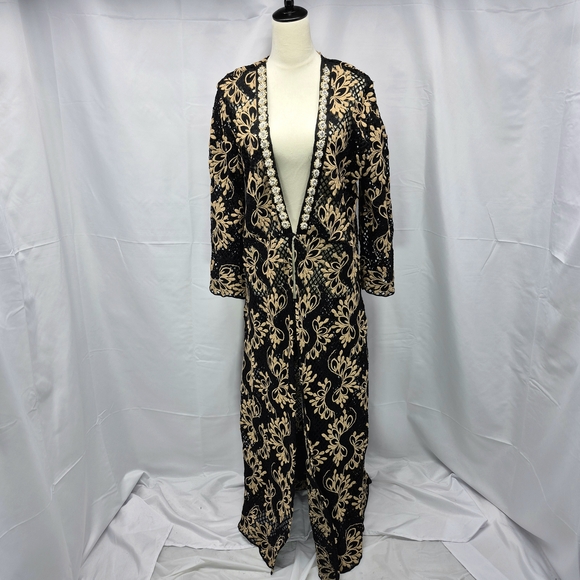 Boston Proper Open/Front Knit Crochet Floral Long Duster Cardigan Coverup XL - Picture 5 of 16